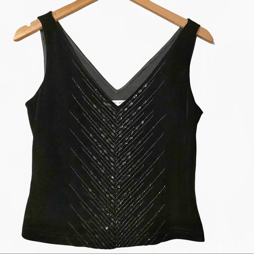 Adrianna Papell Women S Black Velvet V-Neck Top Beaded Party Elegant Classy